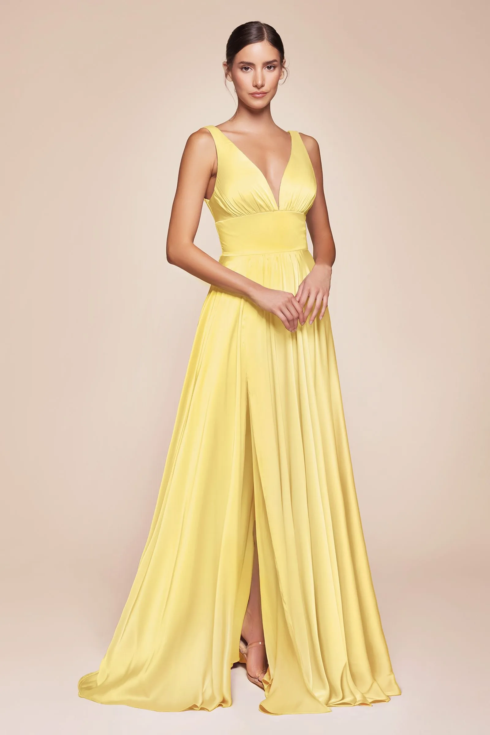 Ladivine 7469 Long Formal Evening Satin Dress with Slit