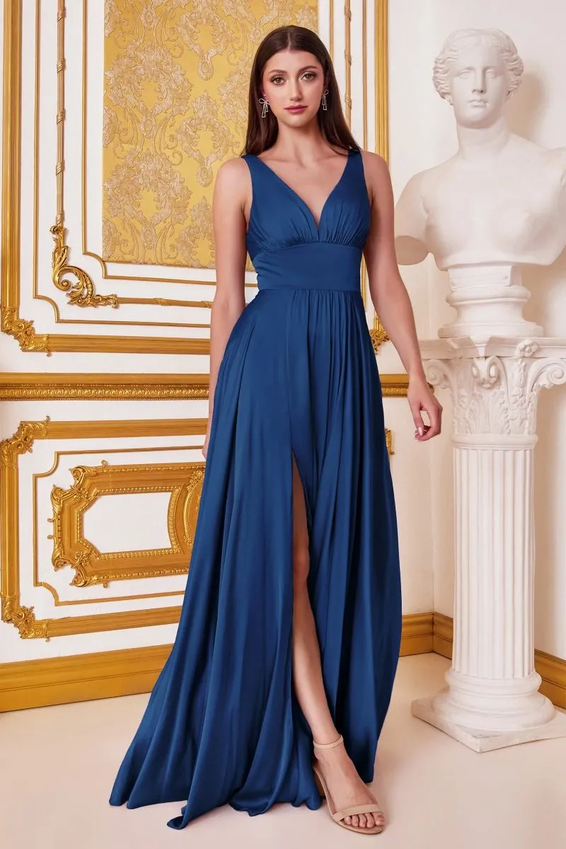 Ladivine 7469 Long Formal Evening Satin Dress with Slit