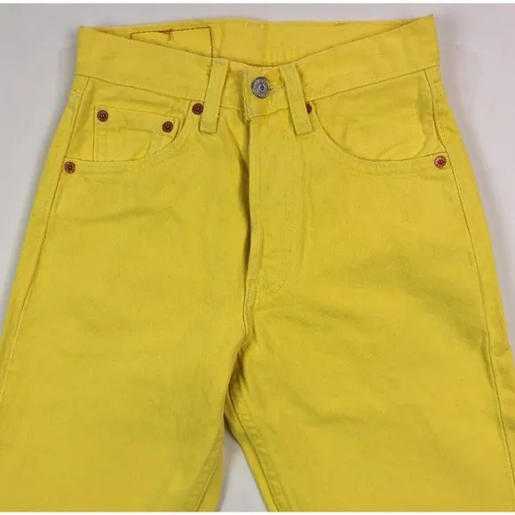Levis 501 For Women 24x32 Yellow Jeans VTG Button Fly Straight Leg Made In USA