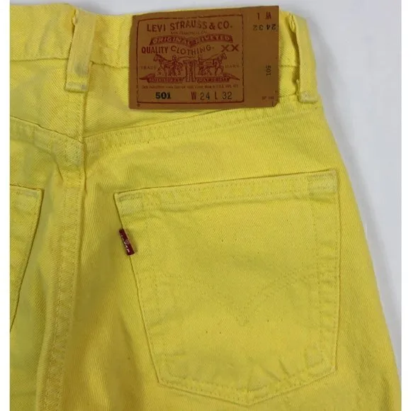 Levis 501 For Women 24x32 Yellow Jeans VTG Button Fly Straight Leg Made In USA