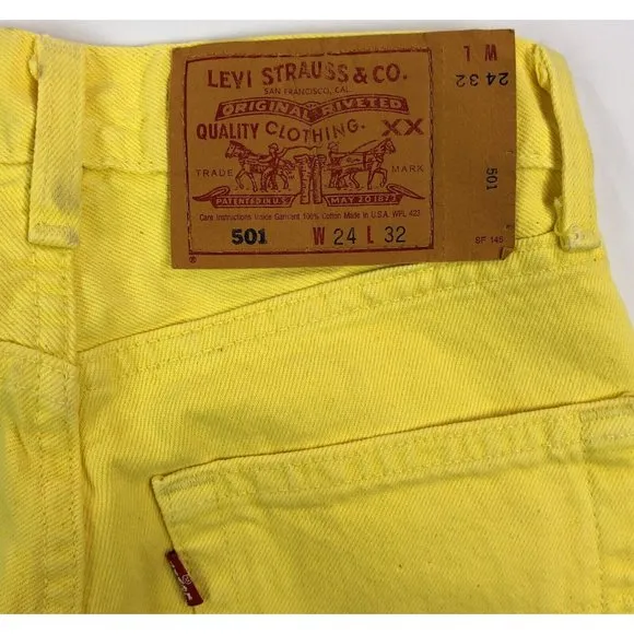 Levis 501 For Women 24x32 Yellow Jeans VTG Button Fly Straight Leg Made In USA