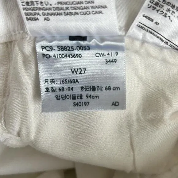 Levi’s 724 High Rise Straight Crop Distressed Raw Hem White Jeans Size 27