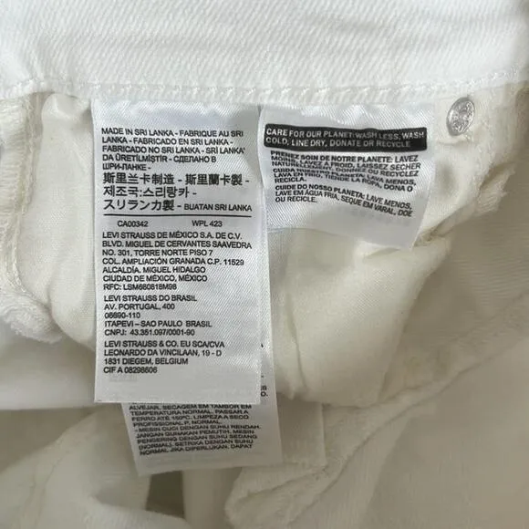 Levi’s 724 High Rise Straight Crop Distressed Raw Hem White Jeans Size 27
