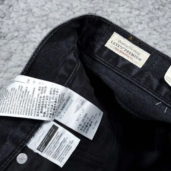 Levi's Premium Middy Straight Mid Rise Jeans Black Nonstretch Size 34 x 31