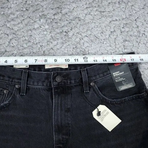 Levi's Premium Middy Straight Mid Rise Jeans Black Nonstretch Size 34 x 31