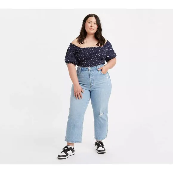 Levis Ribcage Straight High Rise Jeans in Samba Done Light Wash Plus Size 22W