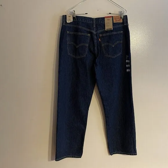 Levis Women 32 Striped Dark Wash Mid-Rise Relaxed Straight Leg Low Pro Jeans NWT