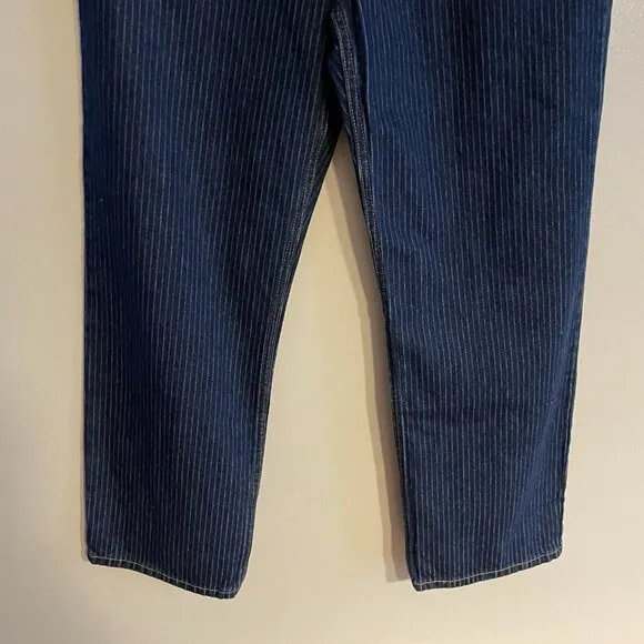 Levis Women 32 Striped Dark Wash Mid-Rise Relaxed Straight Leg Low Pro Jeans NWT