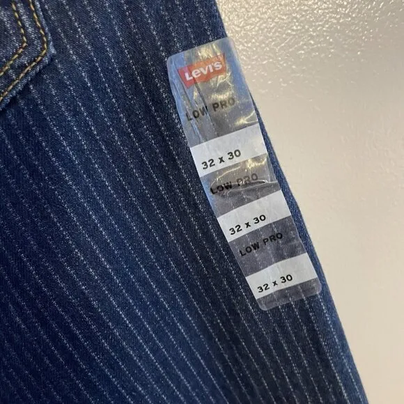 Levis Women 32 Striped Dark Wash Mid-Rise Relaxed Straight Leg Low Pro Jeans NWT