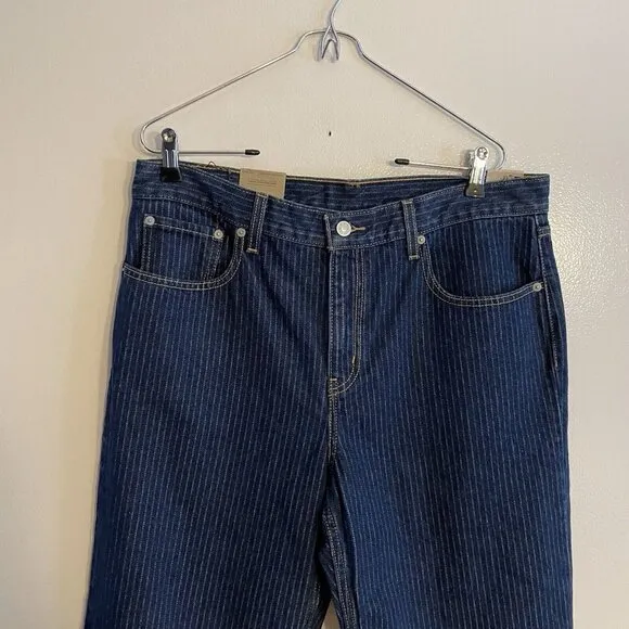 Levis Women 32 Striped Dark Wash Mid-Rise Relaxed Straight Leg Low Pro Jeans NWT