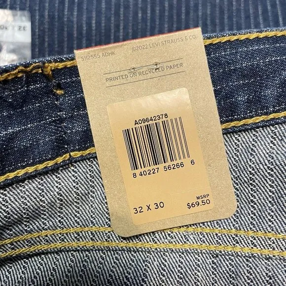 Levis Women 32 Striped Dark Wash Mid-Rise Relaxed Straight Leg Low Pro Jeans NWT