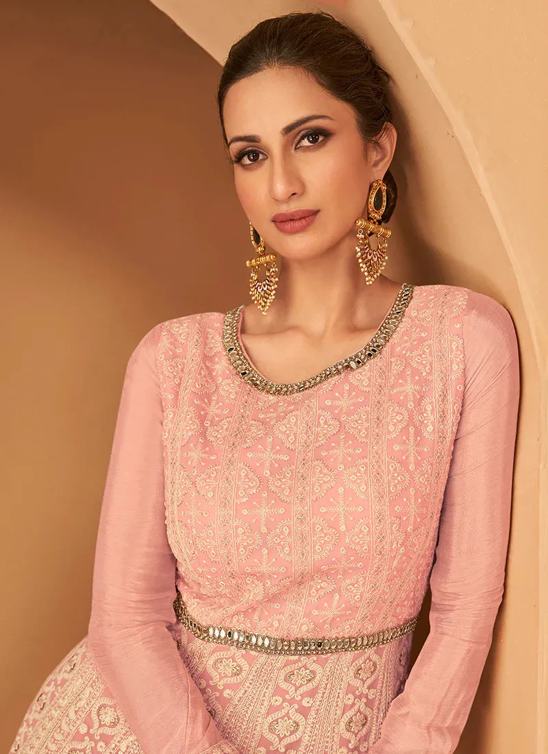 Light Pink Heavy Embroidered Anarkali Suit