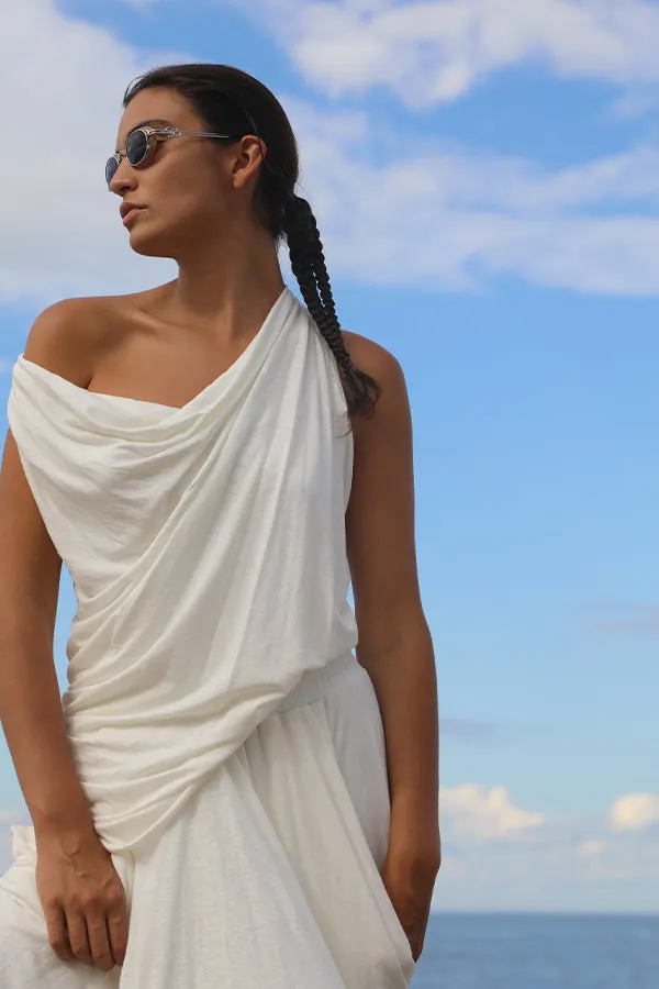 Linen Jersey Cowl Off The Shoulder Top