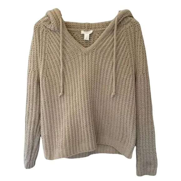 Loft Lounge Knit Hoodie Pullover V Neck Sweater Small