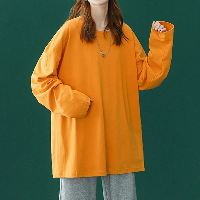 Long sleeve T-Shirt for Women Basic Oversized T Shirt Casual O-Neck Top