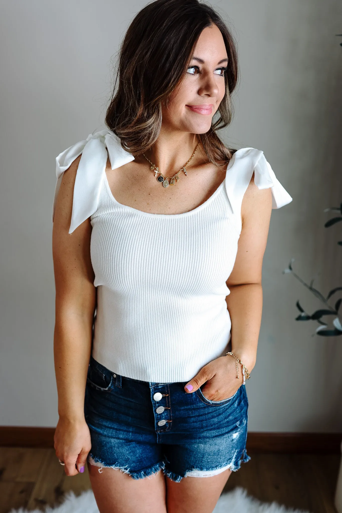 Louise Shoulder Tie Tank -  Off White