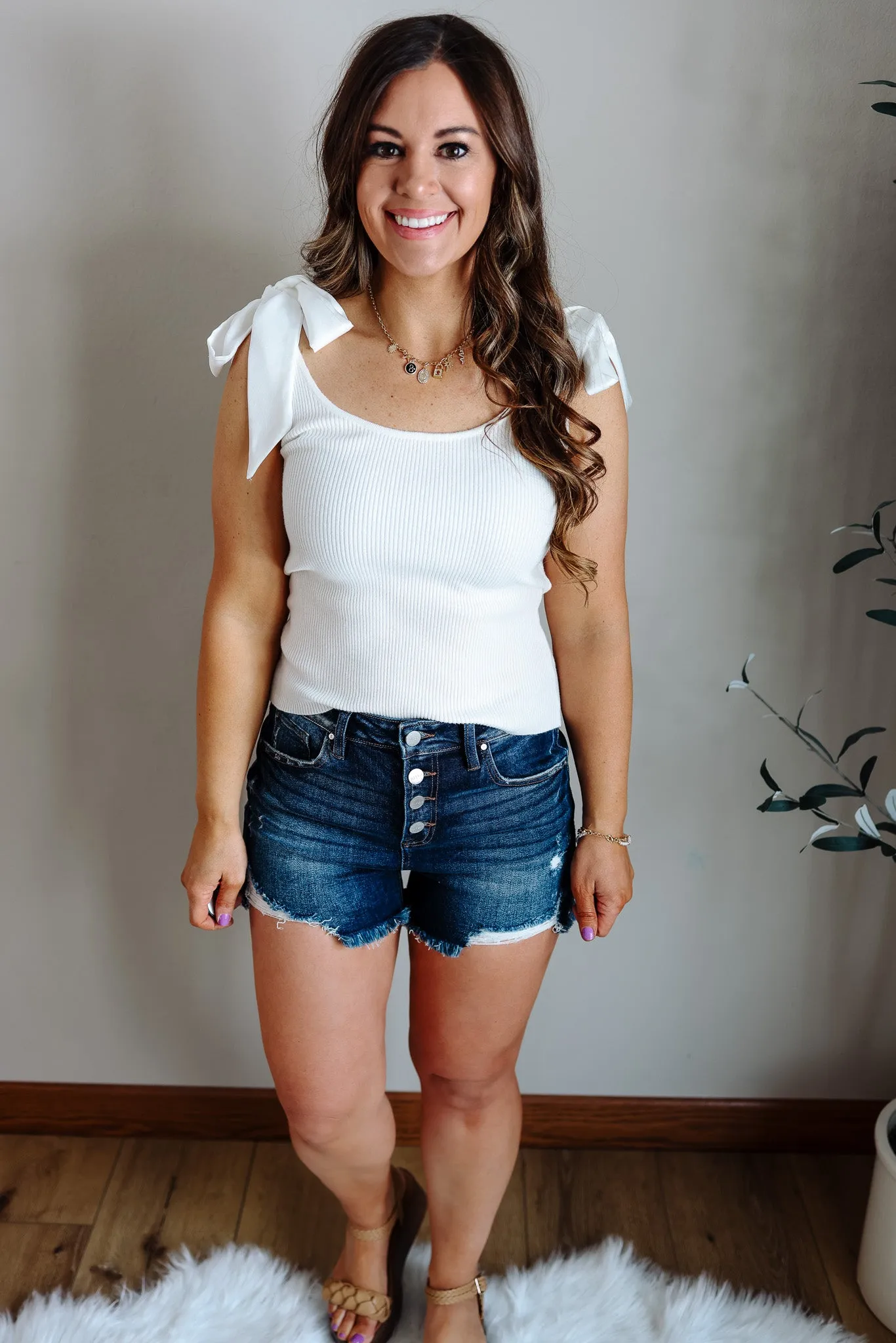 Louise Shoulder Tie Tank -  Off White