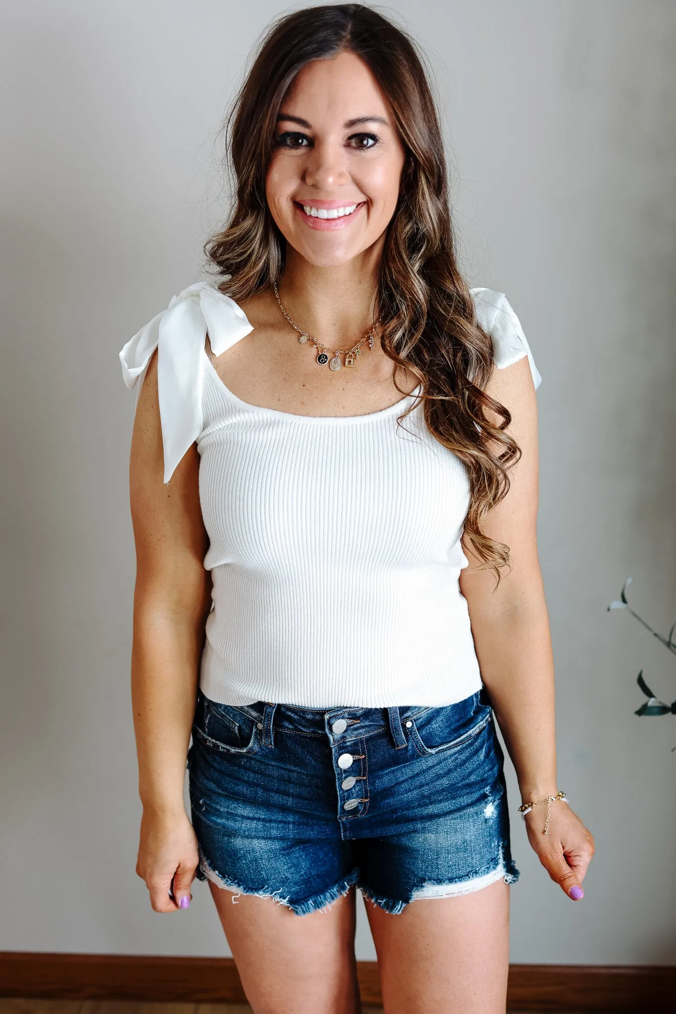 Louise Shoulder Tie Tank -  Off White
