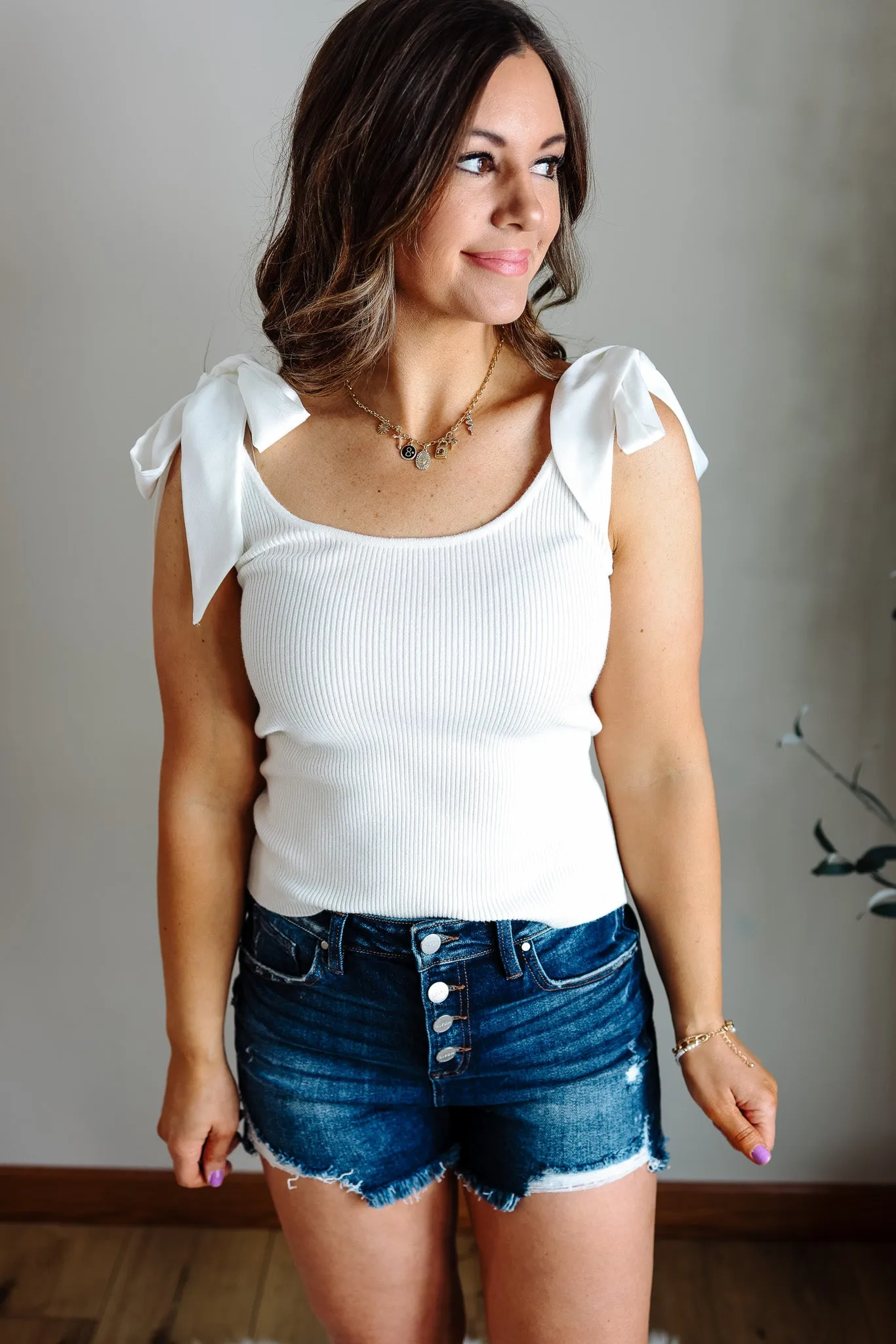 Louise Shoulder Tie Tank -  Off White