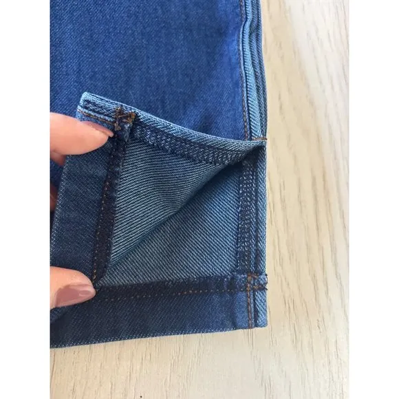 Lysse Women's Side Slit Blue Denim Straight Leg Jeans Size L