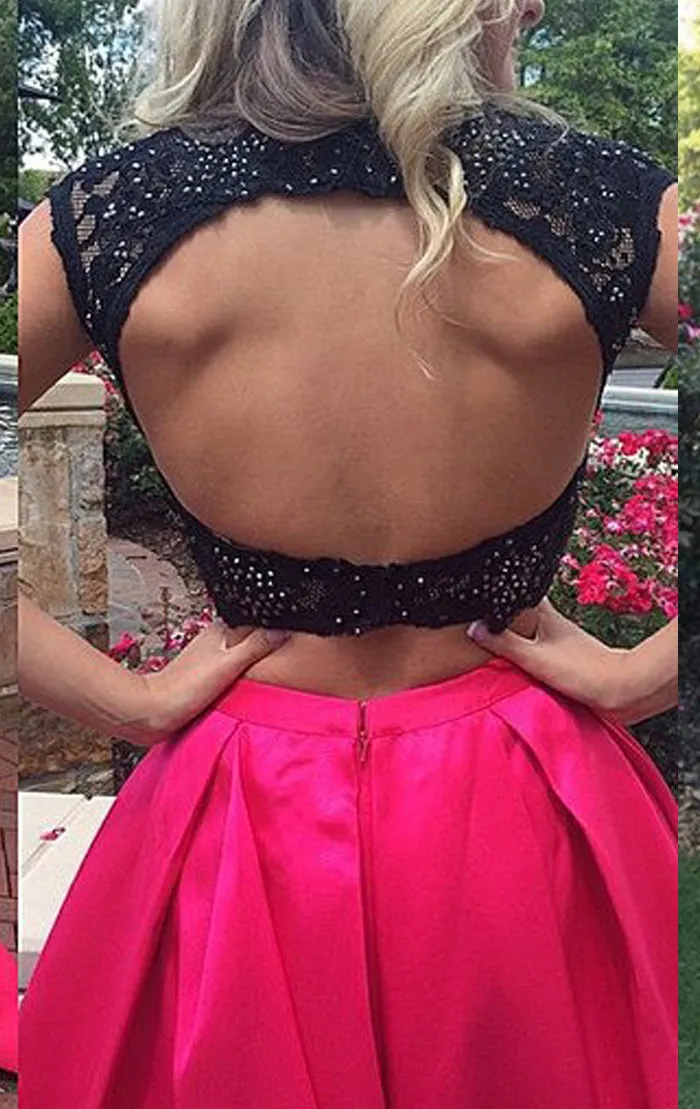 MACloth Cap Sleeves 2 Piece Fuchsia Long Prom Dress Gorgeous Formal Evening Gown
