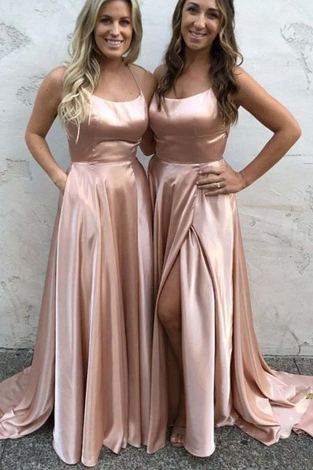MACloth Spaghetti Straps Open Back Regency Prom Dress Satin Formal Evening Gown
