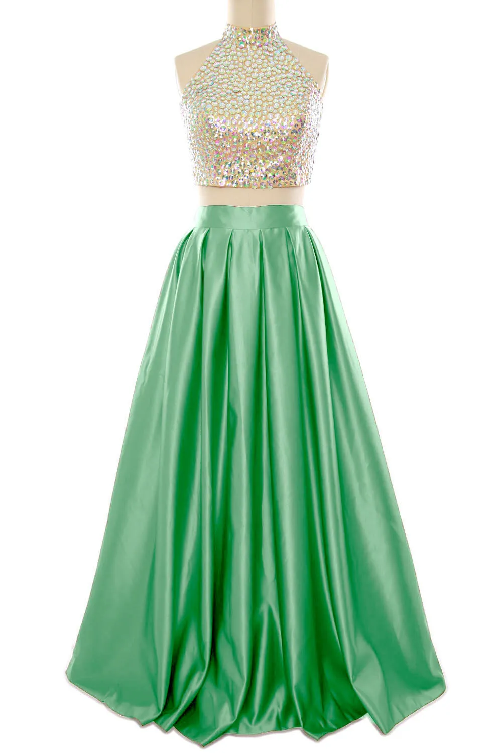MACloth Women Two Piece High Neck Long Prom Homecoming Dress Evening Ball Gown