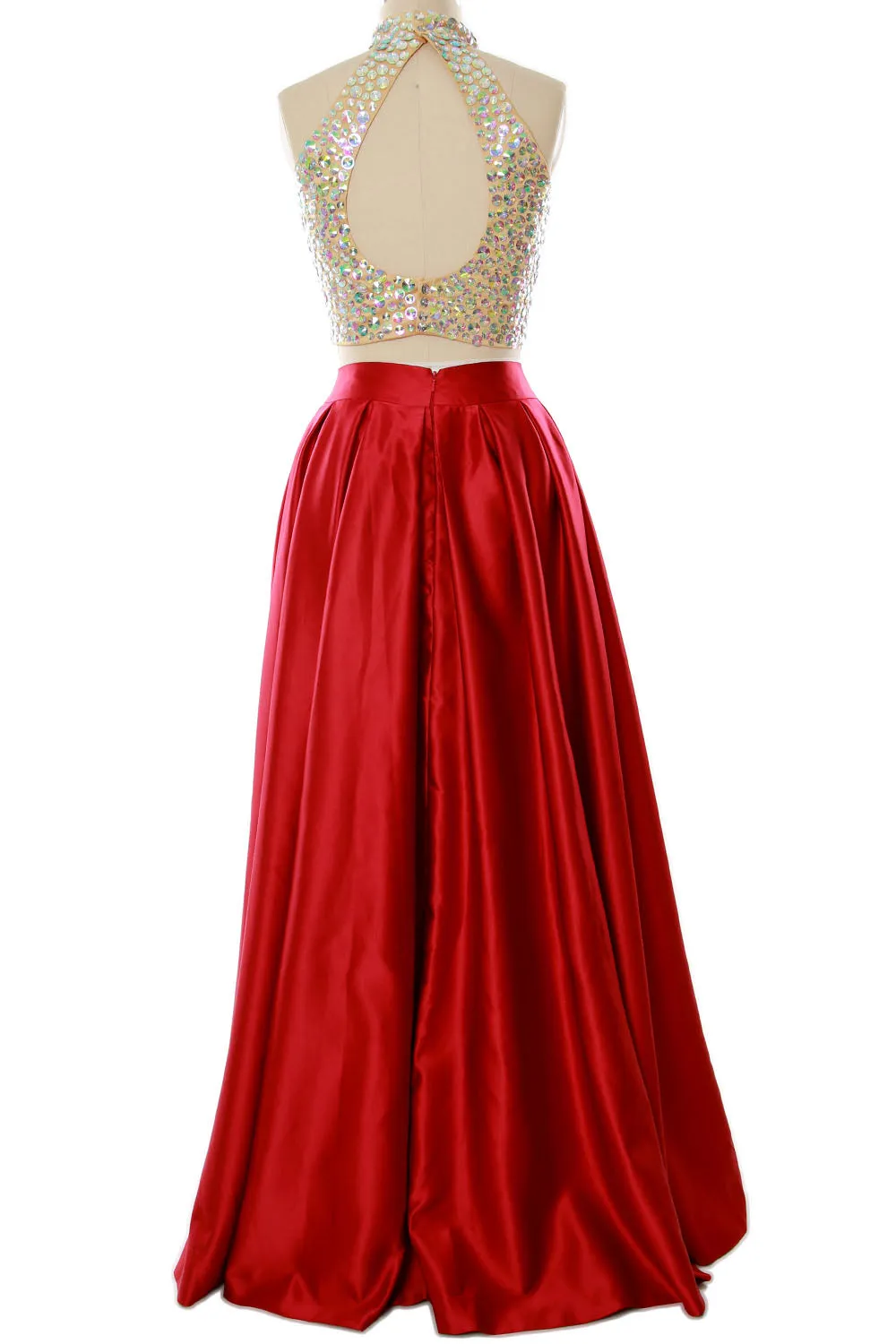 MACloth Women Two Piece High Neck Long Prom Homecoming Dress Evening Ball Gown