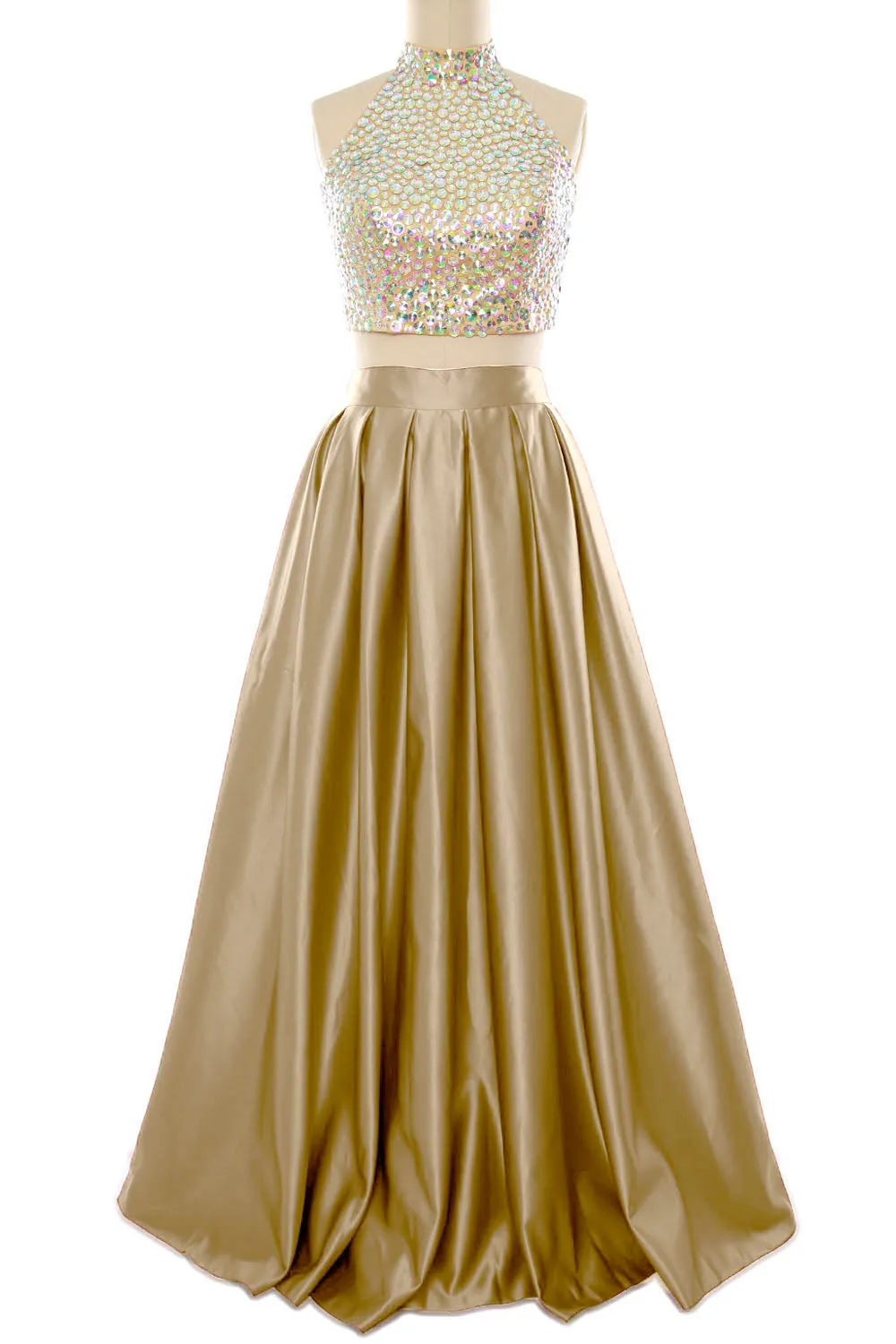 MACloth Women Two Piece High Neck Long Prom Homecoming Dress Evening Ball Gown