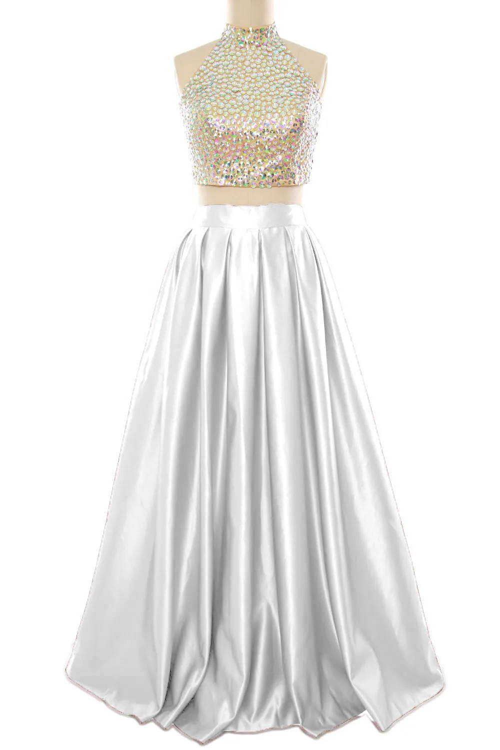 MACloth Women Two Piece High Neck Long Prom Homecoming Dress Evening Ball Gown