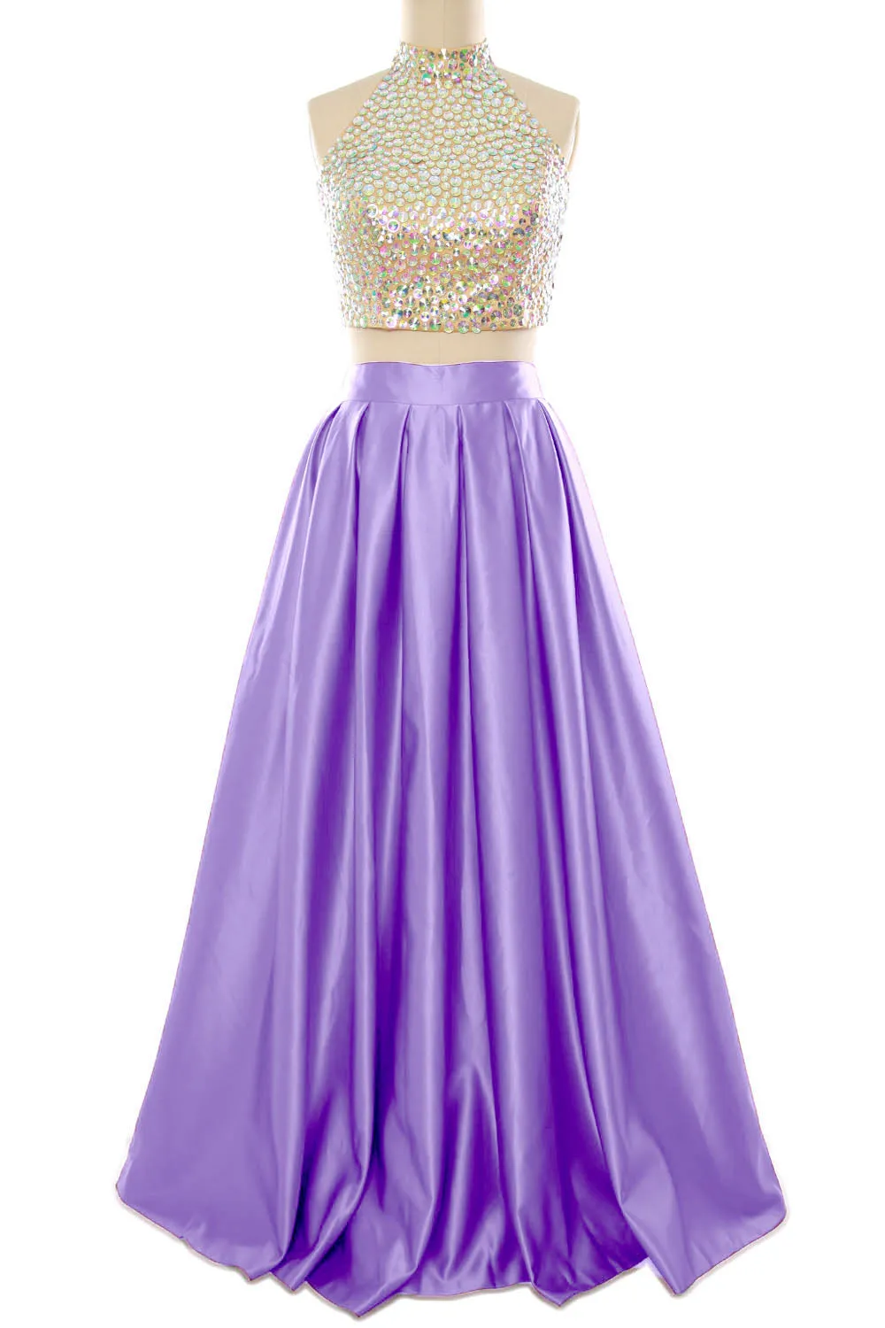 MACloth Women Two Piece High Neck Long Prom Homecoming Dress Evening Ball Gown