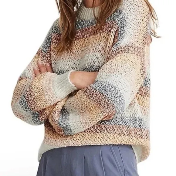 Madewell Baez Rainbow Stripe Pullover Sweater