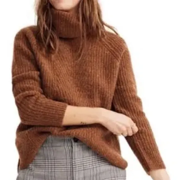 Madewell Mercer Turtleneck Chunky Wool Blend Sweater Pullover Rust Orange XS NWT
