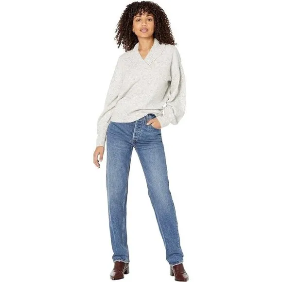 Madewell NWT Vinson Shawl-Collar Pullover Sweater Heather Stonewall size Small