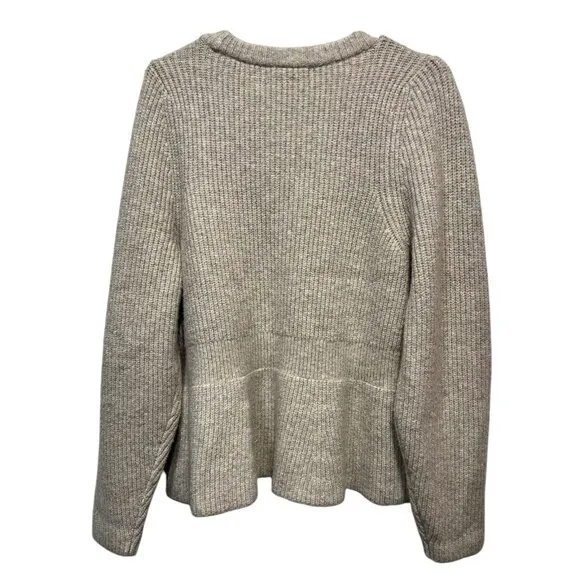 Madewell Women XL Peplum Pullover Sweater Beige Ribbed Knit Wool Acrylic