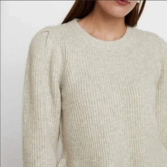 Madewell Women XL Peplum Pullover Sweater Beige Ribbed Knit Wool Acrylic