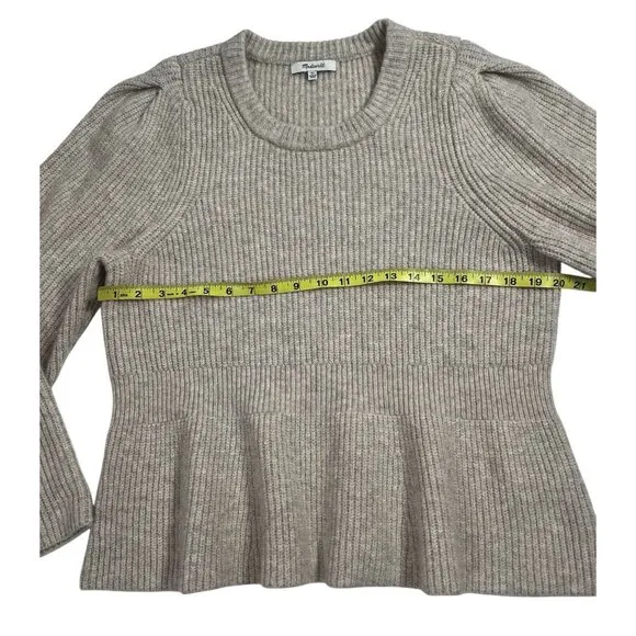 Madewell Women XL Peplum Pullover Sweater Beige Ribbed Knit Wool Acrylic