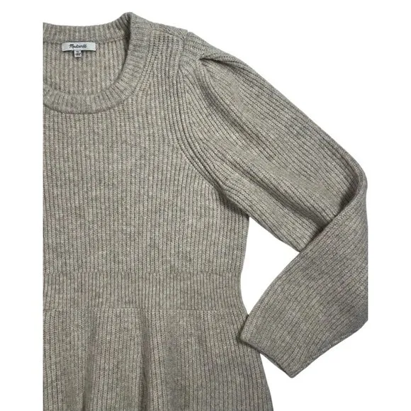 Madewell Women XL Peplum Pullover Sweater Beige Ribbed Knit Wool Acrylic