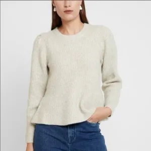 Madewell Women XL Peplum Pullover Sweater Beige Ribbed Knit Wool Acrylic