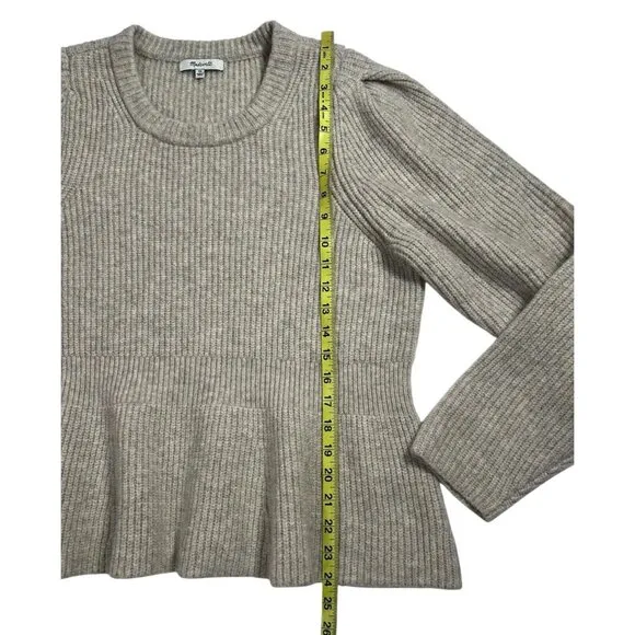 Madewell Women XL Peplum Pullover Sweater Beige Ribbed Knit Wool Acrylic