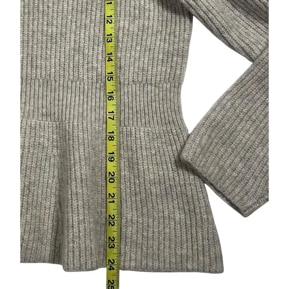 Madewell Women XL Peplum Pullover Sweater Beige Ribbed Knit Wool Acrylic