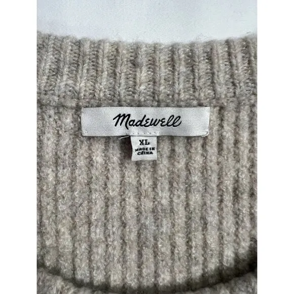 Madewell Women XL Peplum Pullover Sweater Beige Ribbed Knit Wool Acrylic