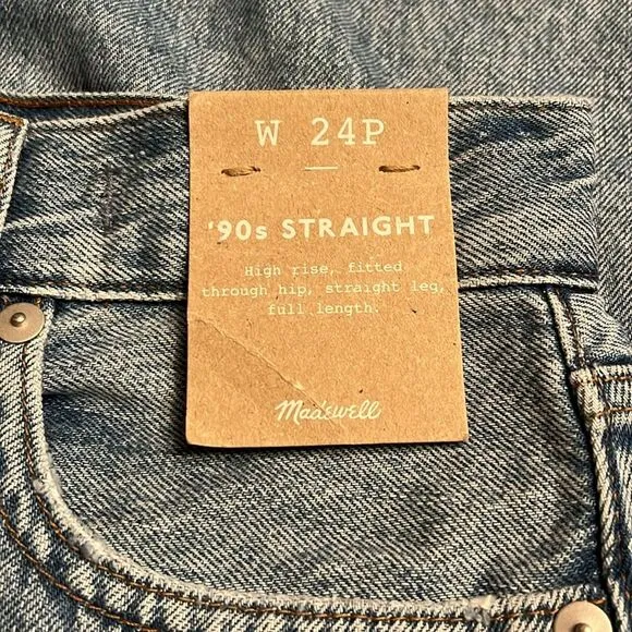 Madewell Women’s The Petite '90s Straight Jean distressed revoir wash Sz 24P NWT