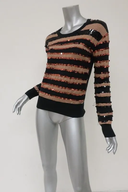 Marc by Marc Jacobs Sweater Kay Black/Brown Sequin-Stripe Pullover Size Small