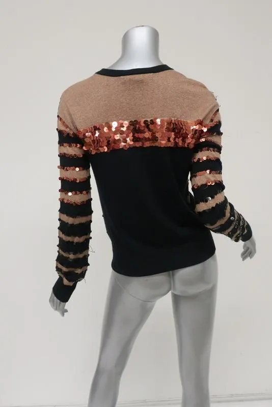 Marc by Marc Jacobs Sweater Kay Black/Brown Sequin-Stripe Pullover Size Small