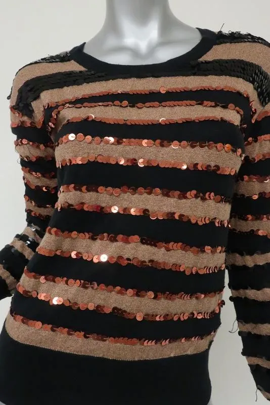 Marc by Marc Jacobs Sweater Kay Black/Brown Sequin-Stripe Pullover Size Small