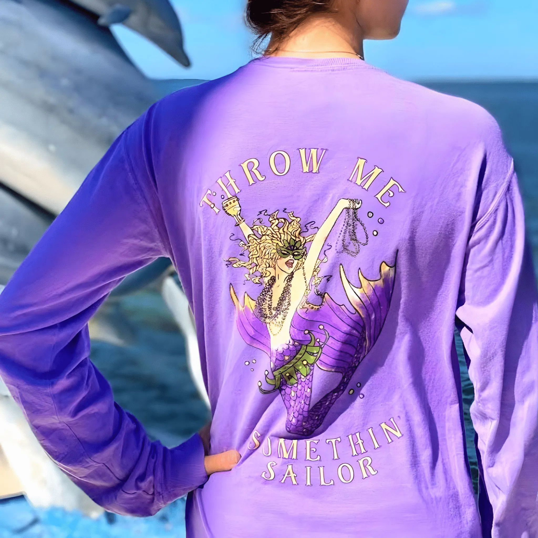 Mardi Gras Mermaid Long Sleeve T-Shirt (Lavender)
