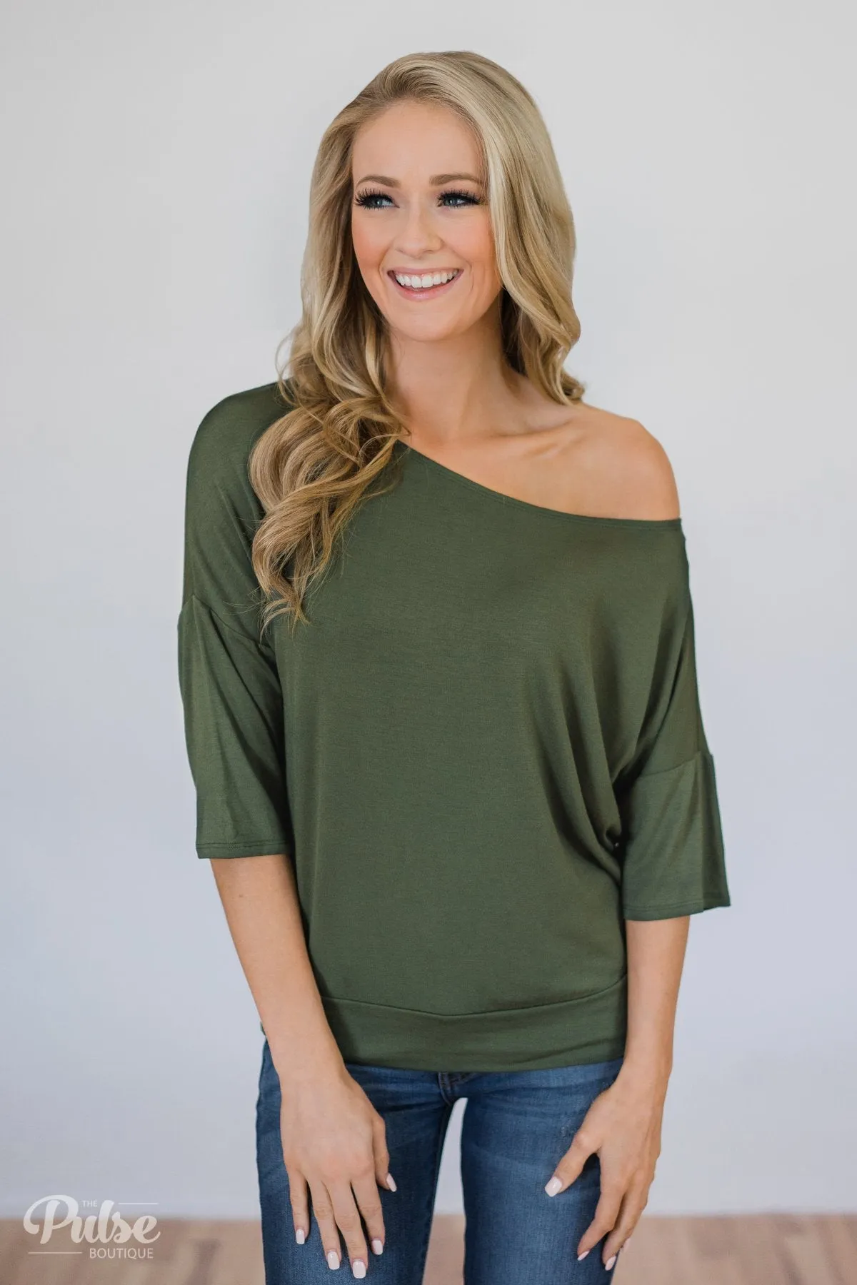 Mark My Words One Shoulder Top- Hunter Green