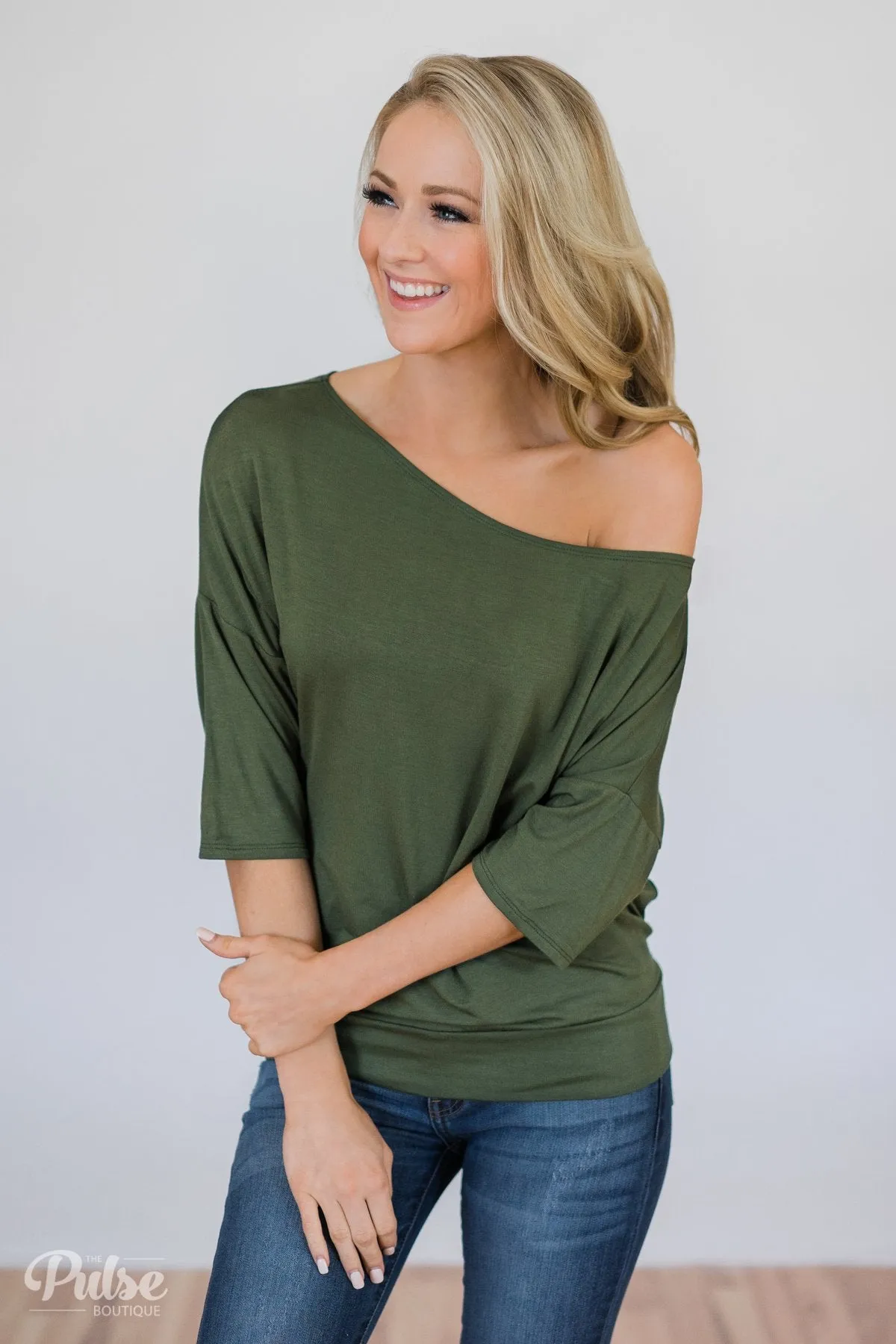Mark My Words One Shoulder Top- Hunter Green