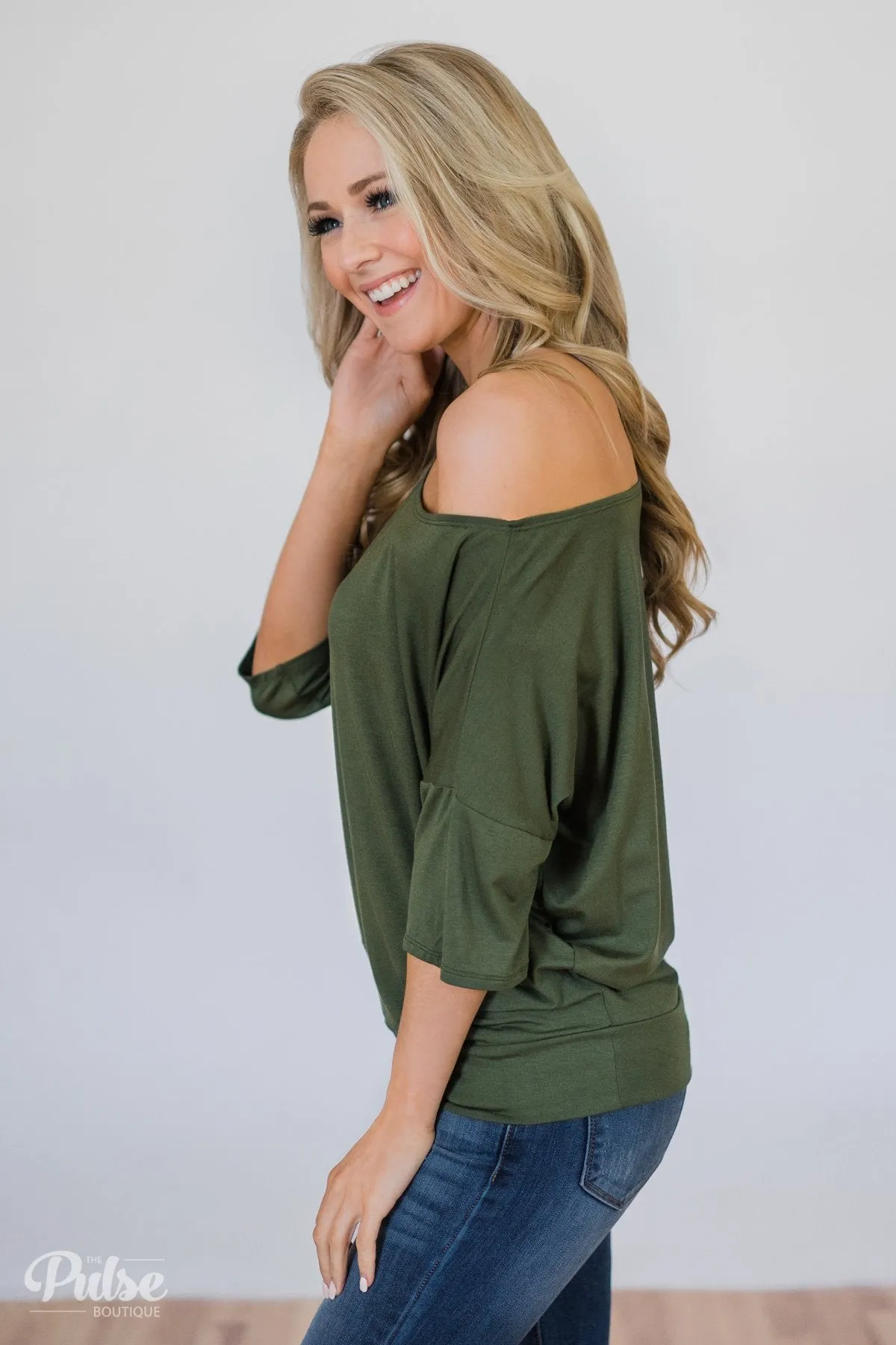 Mark My Words One Shoulder Top- Hunter Green